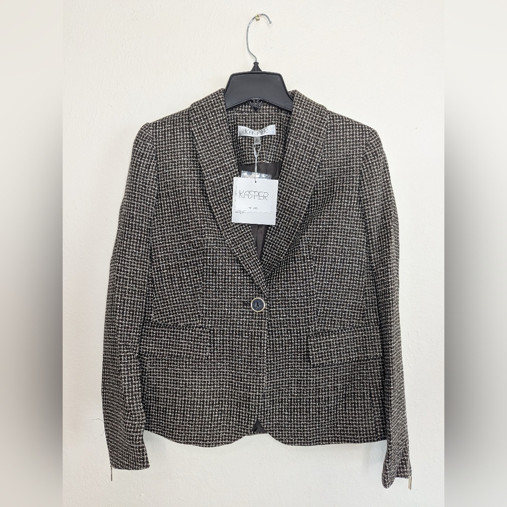 NWT Kasper Petite Tweed One-Button Shawl-Collar Blazer Size 2 Petite